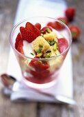 Prosecco and strawberry trifle with pistachios