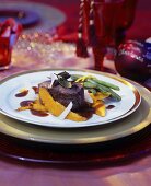 Beef fillet in red wine sauce with pumpkin for Christmas