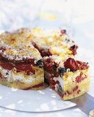 Pepper and olive cake with goat's cheese
