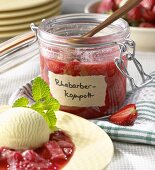 Strawberry and rhubarb compote and vanilla ice cream