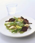 Beetroot salad with chicken and avocado