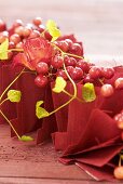 Roses, guelder rose berries & clematis shoots in envelopes