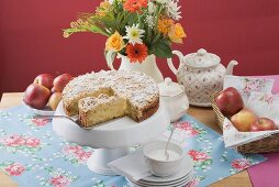 Apple crumble cake with icing sugar
