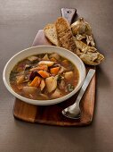 Root vegetable soup with toasted garlic bread