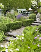 Summery garden with box hedges