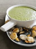 Shellfish with cheese and spinach fondue