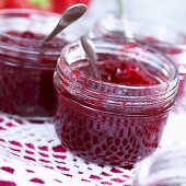 Strawberry jam in jars