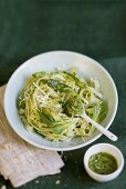 Tagliatelle with corn salad pesto and grated cheese