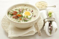 Zurek with sausage (Polish sour rye soup)