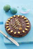Mazurek with peanut butter and chocolate icing for Easter