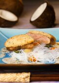 Duck breast with coconut crust and glass noodles
