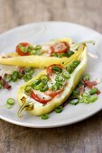 Baked pepper stuffed with mozzarella & spring onions