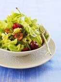 Oak leaf lettuce with fresh cherries and curry dressing