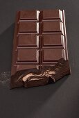 A bar of dark chocolate, broken