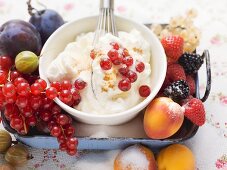 Whipped cream with berries and fruit