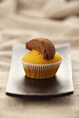 Muffin with chocolate topping