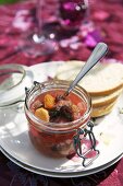 Fruity rhubarb chutney in jar