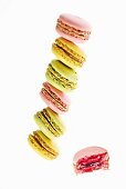 Several macarons, one partly eaten