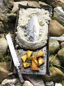 Sea bream in salt crust and polenta with lemon thyme