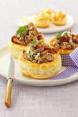 Puff pastry shells filled with chanterelles