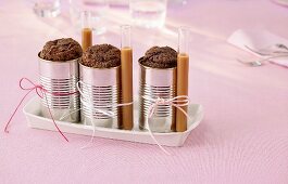 Chocolate puddings baked in food tins