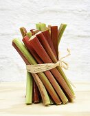 Sticks of rhubarb, tied together