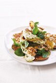 Fennel remoulade with sweet potato crisps, walnuts and watercress
