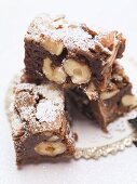 Nut brownies with icing sugar for Christmas