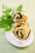 Crepe rolls filled with herbs