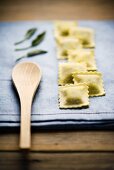 Ravioli on kitchen cloth