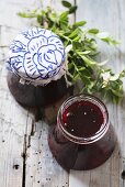Blueberry jelly in jars