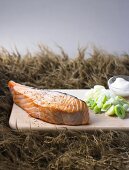 Barbecued salmon with leeks and cream