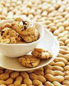 Peanut cookies in a bowl on peanuts