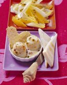 Scallop gratin with passion fruit and toast triangles