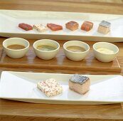 Salmon & soft cheese terrine, salmon appetisers & various sauces