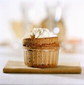 Chocolate soufflé with soft cheese and honey