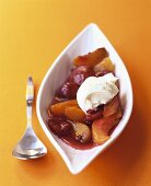 Fruit compote with crème fraiche