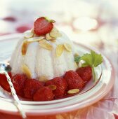 Blancmange with strawberry compote