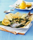Sea bream with herbs and chard in greaseproof paper
