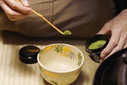 Japanese tea master at tea ceremony