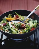 Vegetable stir-fry with ginger pesto