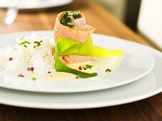 Salmon trout roll with rice