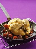 Chicken with herbs, cocktail tomatoes and garlic