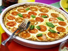 Cheese and tomato tart with basil