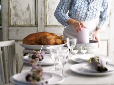 A table laid for St. Martin's Day with goose