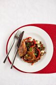 Chicken with lentils and red pepper