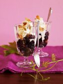Grape dessert with sweet wine in glasses