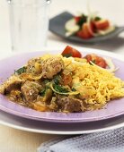 Pork in apricot and onion sauce with rice