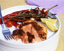 Cajun grilled salmon with pointed peppers and rosemary