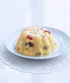 Moulded custard with dried fruit and pistachios